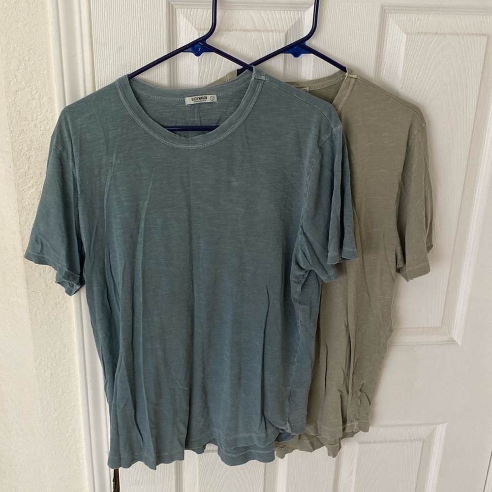 Pair of Buck Mason T-Shirts - 100% Cotton Made in USA - blue and green